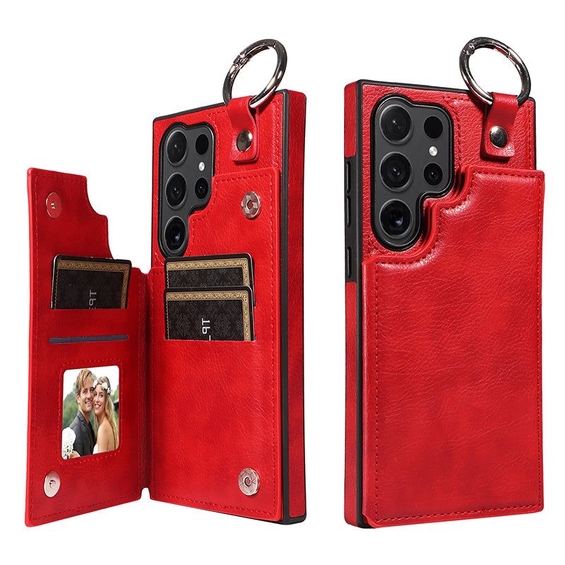 003 For Samsung Galaxy S24 Ultra Case Leather+TPU Phone Cover with Card Holder - Red - UNIQKART