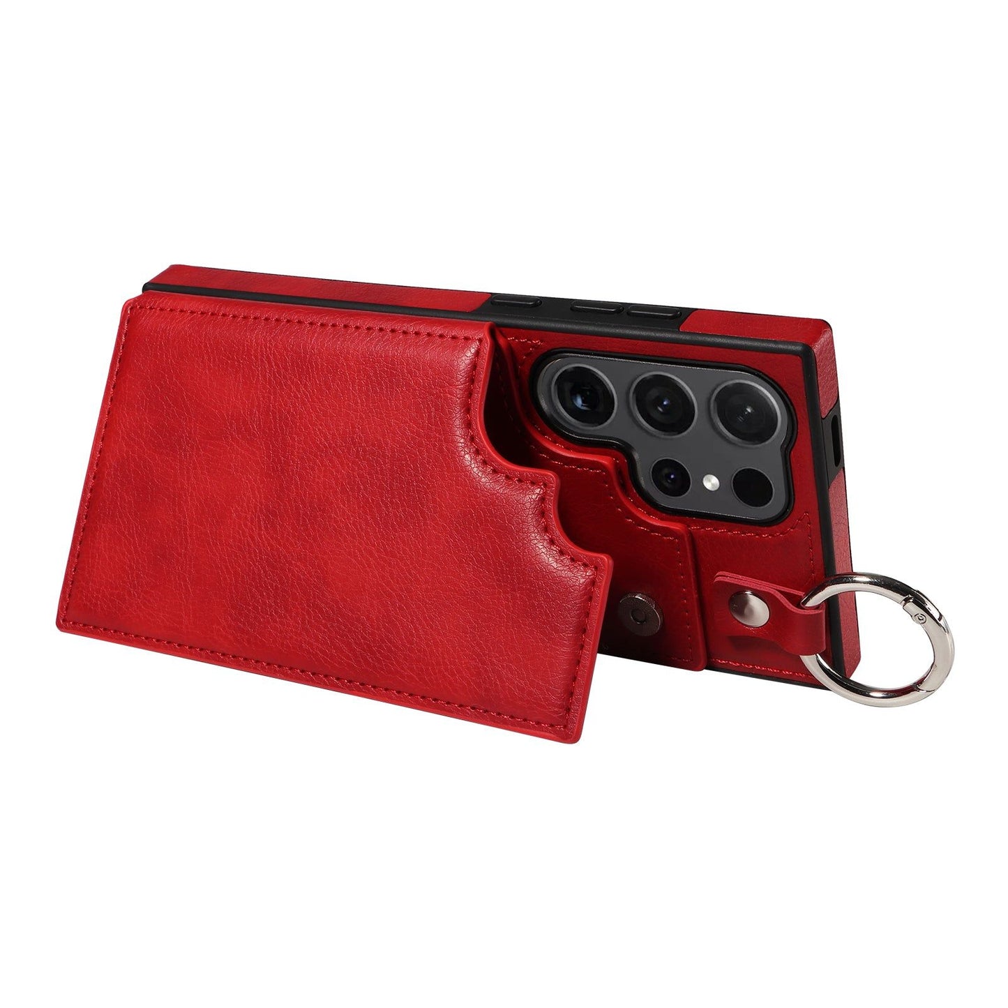 003 For Samsung Galaxy S24 Ultra Case Leather+TPU Phone Cover with Card Holder - Red - UNIQKART