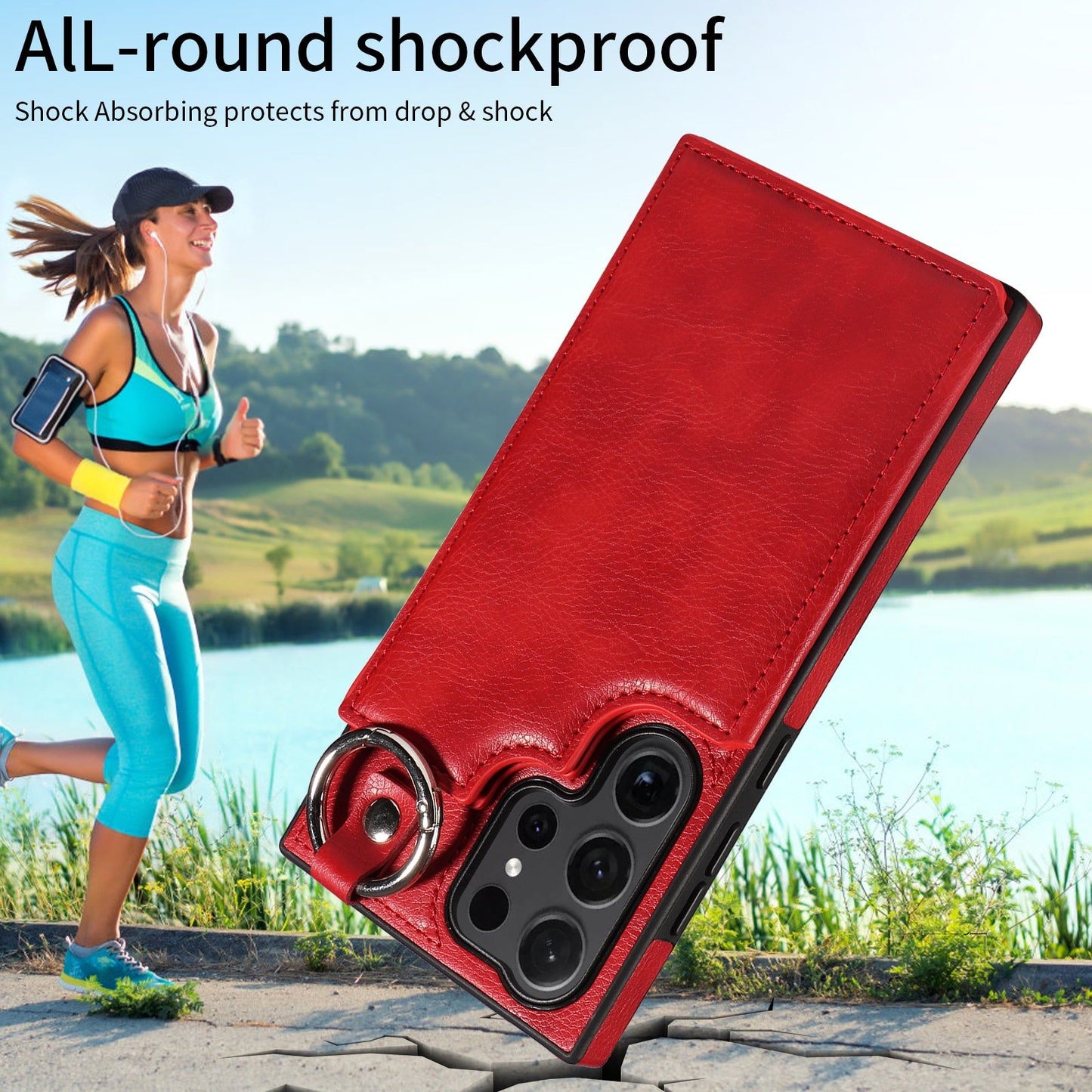 003 For Samsung Galaxy S24 Ultra Case Leather+TPU Phone Cover with Card Holder - Red - UNIQKART