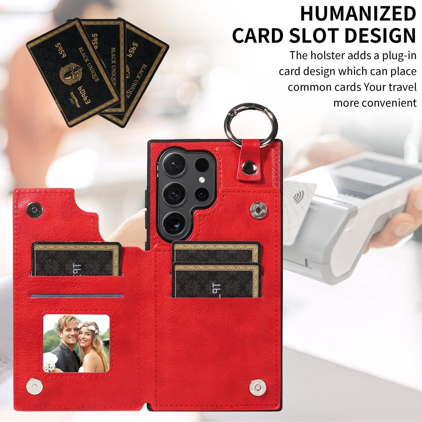 003 For Samsung Galaxy S24 Ultra Case Leather+TPU Phone Cover with Card Holder - Red - UNIQKART