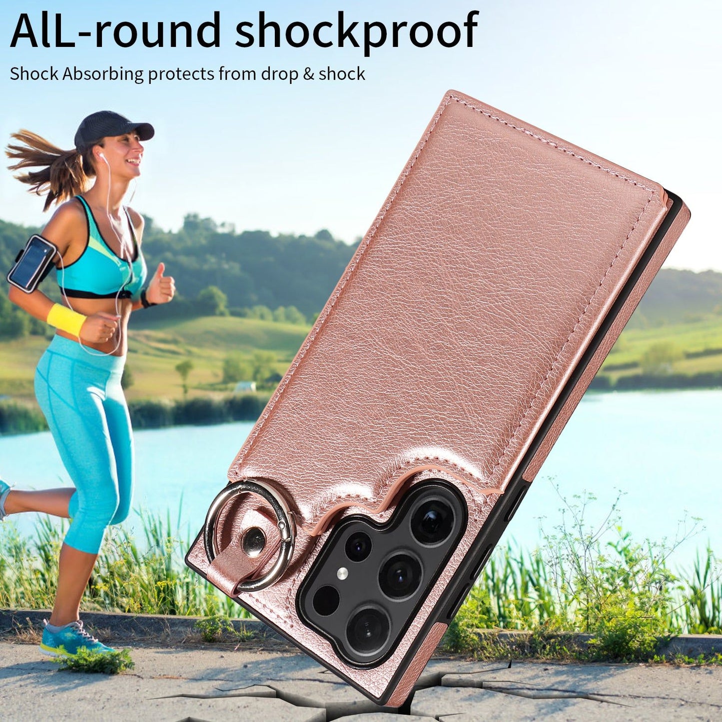 003 For Samsung Galaxy S24 Ultra Case Leather+TPU Phone Cover with Card Holder - Rose Gold - UNIQKART