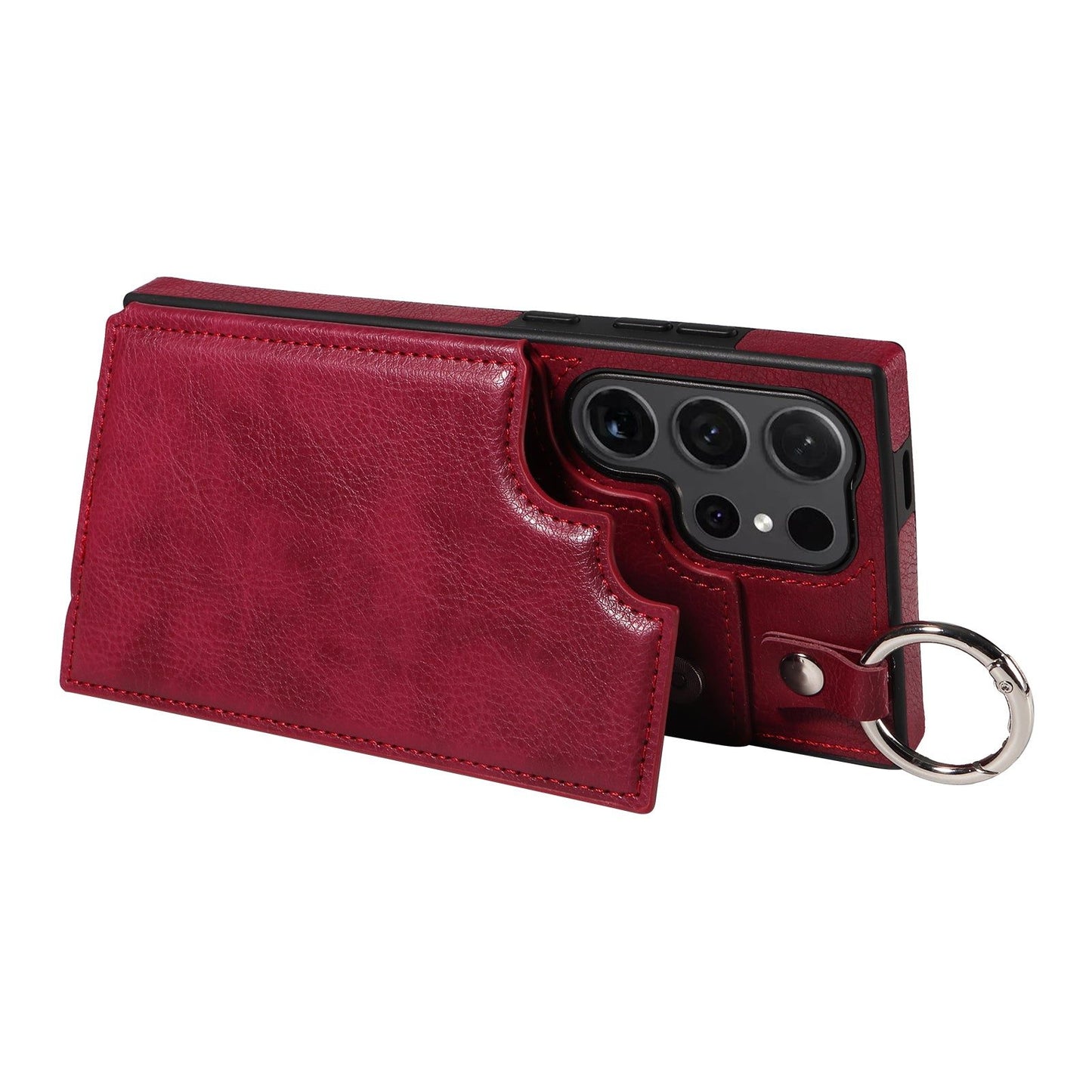 003 For Samsung Galaxy S24 Ultra Case Leather+TPU Phone Cover with Card Holder - Wine Red - UNIQKART