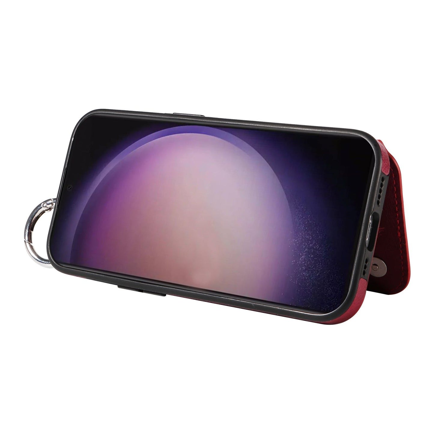 003 For Samsung Galaxy S24 Ultra Case Leather+TPU Phone Cover with Card Holder - Wine Red - UNIQKART