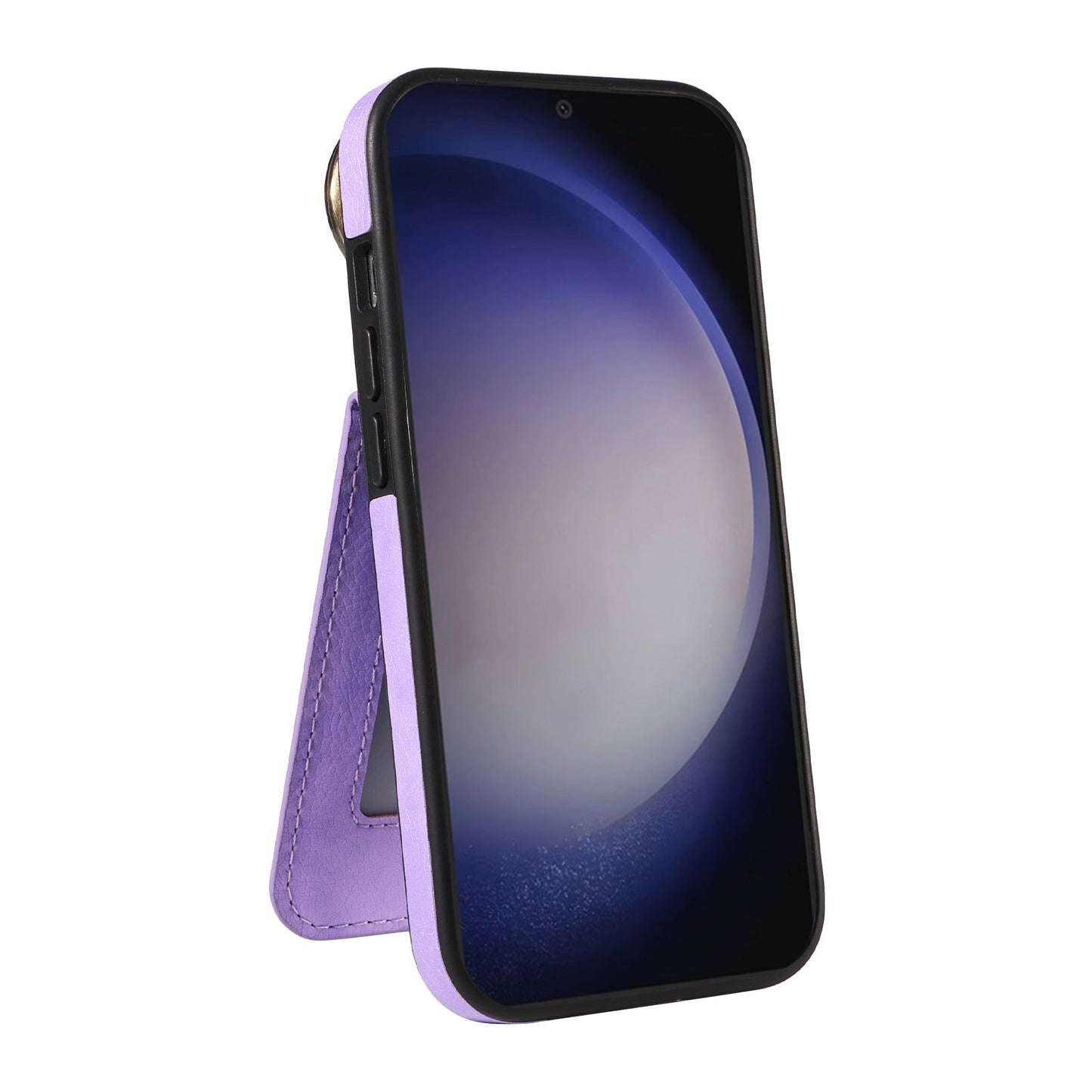 004 For Samsung Galaxy S24 Case Magnetic PU Leather+TPU Litchi Texture Phone Shell with Ring Holder - Light Purple - UNIQKART