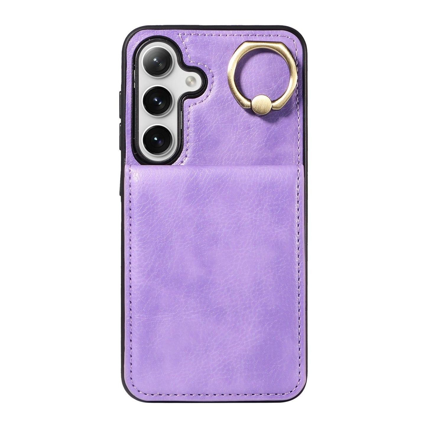 004 For Samsung Galaxy S24 Case Magnetic PU Leather+TPU Litchi Texture Phone Shell with Ring Holder - Light Purple - UNIQKART