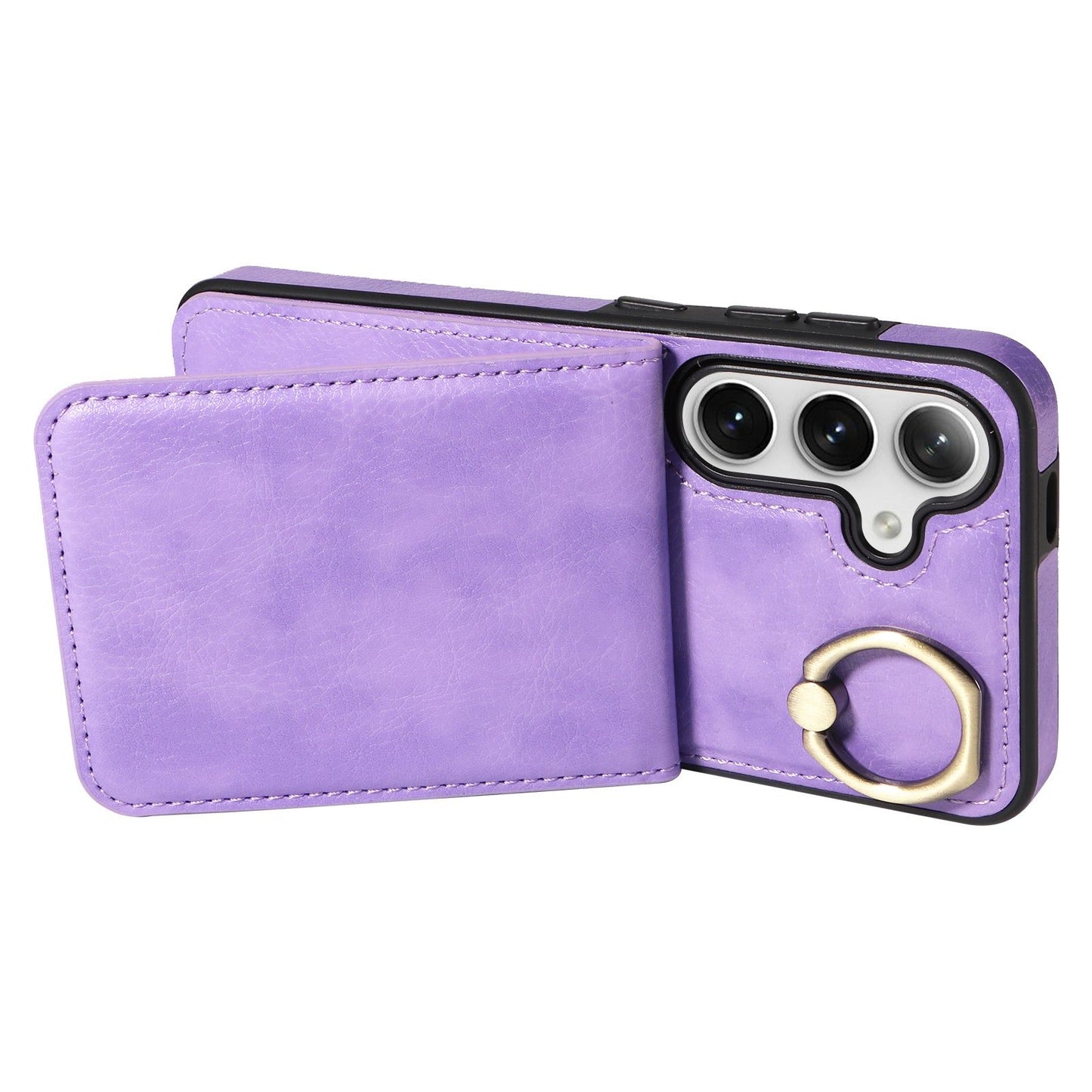004 For Samsung Galaxy S24 Case Magnetic PU Leather+TPU Litchi Texture Phone Shell with Ring Holder - Light Purple - UNIQKART