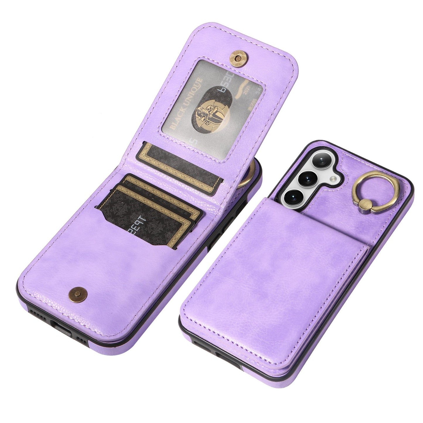 004 For Samsung Galaxy S24 Case Magnetic PU Leather+TPU Litchi Texture Phone Shell with Ring Holder - Light Purple - UNIQKART