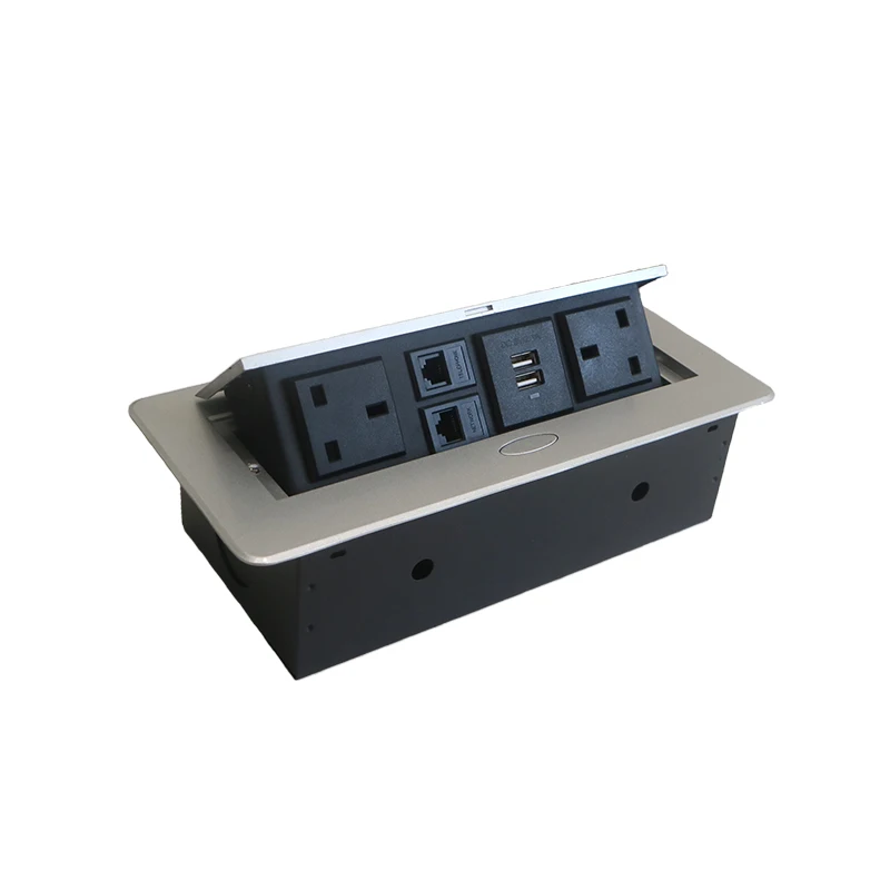 Desktop pop up Socket 2 UK plug with USB A&A charging with Telephone/ Network with 30cm cables