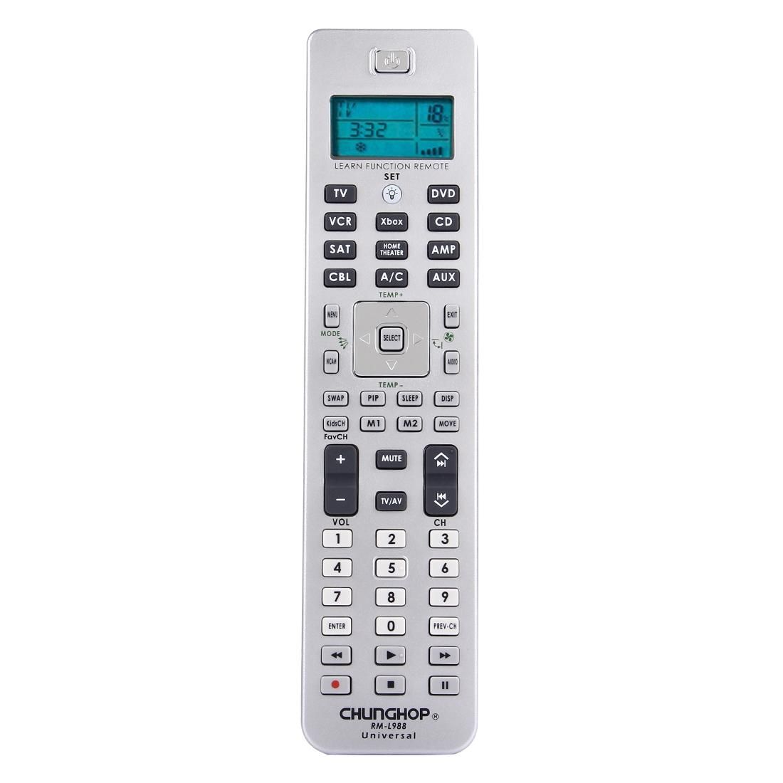 CHUNGHOP MR-L988E 10 in 1 Universal LCD Remote Control for TV VCR SAT CBL XBOX HOME THEATER DVD CD A/C AMP (Silver)