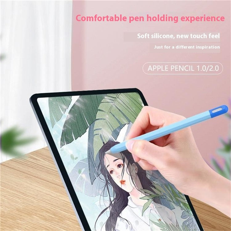 For Apple Pencil (2nd Generation) / (1st Generation) Silicone Sleeve Case Two-Tone Design Protective Stylus Cover - Matcha Green