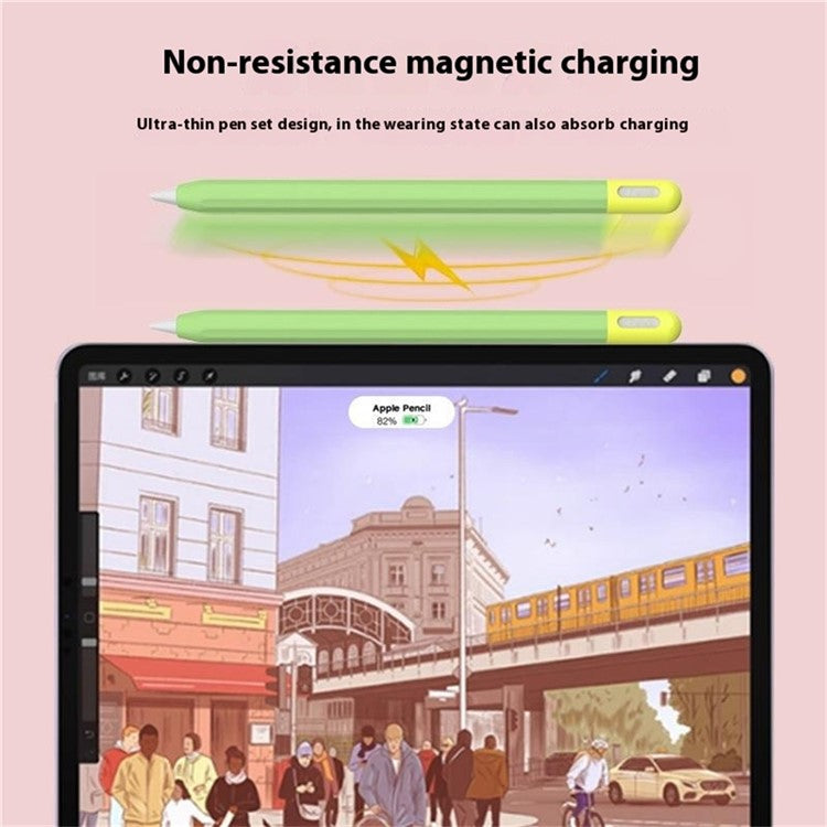 For Apple Pencil (2nd Generation) / (1st Generation) Silicone Sleeve Case Two-Tone Design Protective Stylus Cover - Matcha Green