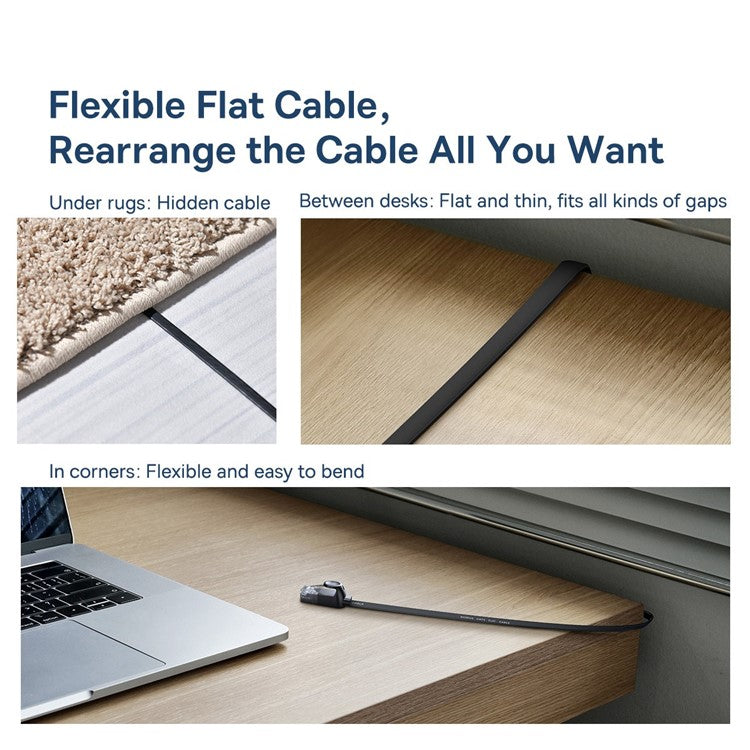 BASEUS High Speed Cat6 RJ45 Gigabit Network Cable Computer LAN Ethernet Cord (Flat Cable), 1.5m - Black