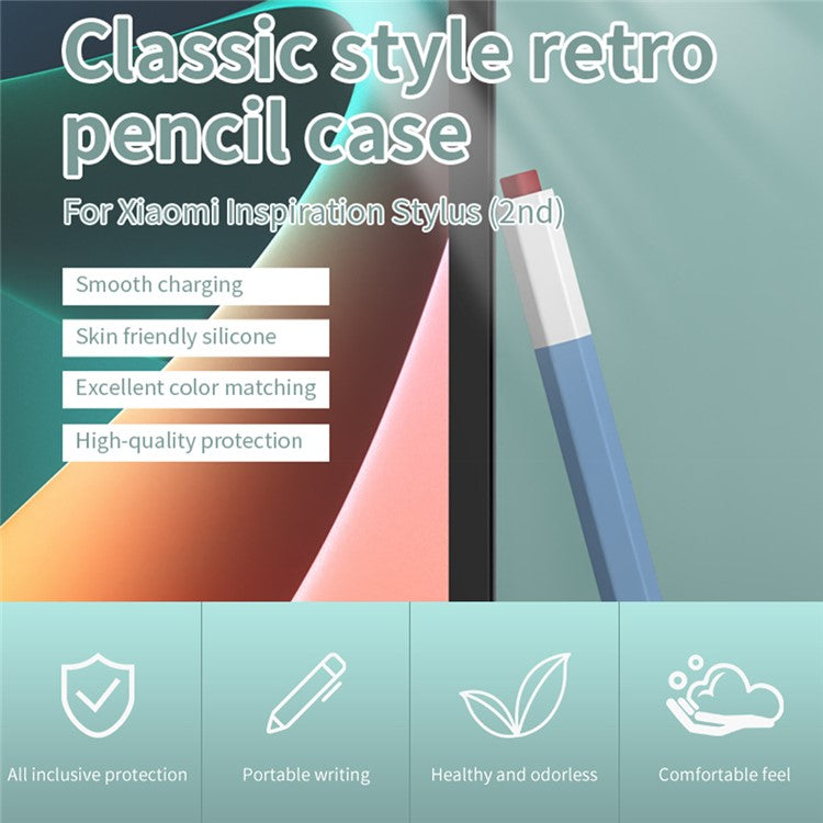LOVE MEI Classic Style Retro Pencil Case Soft Silicone Sleeve for Xiaomi Inspiration Stylus (2nd) Non-Slip Pen Grip Holder with 2Pcs Caps - Pink