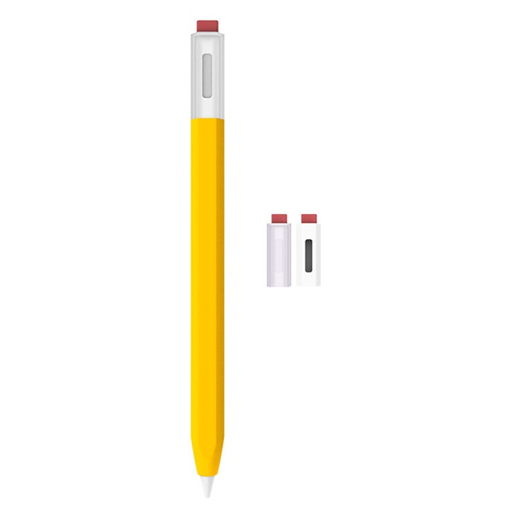 LOVE MEI Classic Style Retro Pencil Case Soft Silicone Sleeve for Xiaomi Inspiration Stylus (2nd) Non-Slip Pen Grip Holder with 2Pcs Caps - Yellow