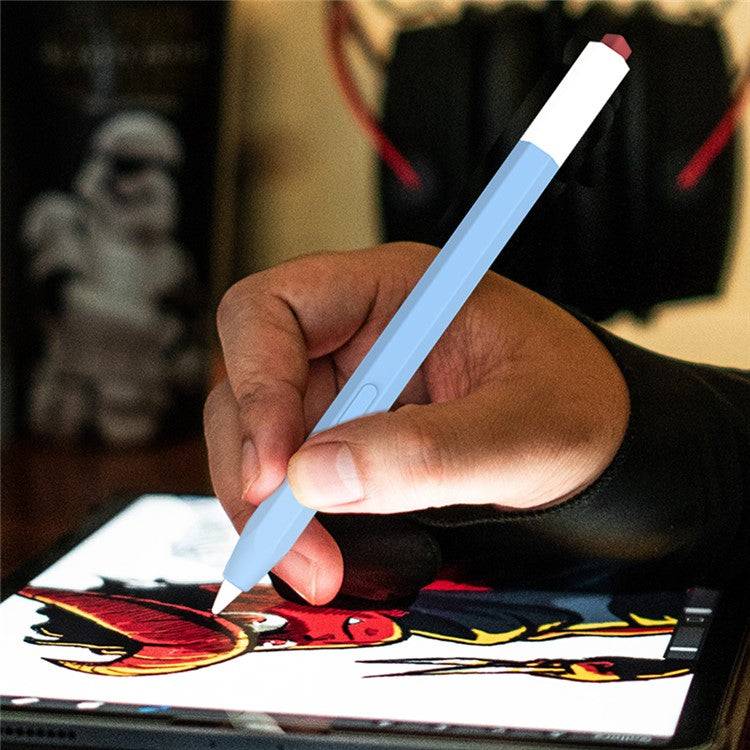 LOVE MEI Classic Style Retro Pencil Case Soft Silicone Sleeve for Xiaomi Inspiration Stylus (2nd) Non-Slip Pen Grip Holder with 2Pcs Caps - Baby Blue