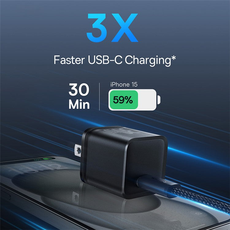 BASEUS GaN5S Type-C PD 30W Fast Charger US Plug with Type-C Cable 100W 1m - Black