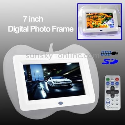 7 inch Apple Shaped 4 Blue LED Lights Digital Picture Frame with Remote Control (White)