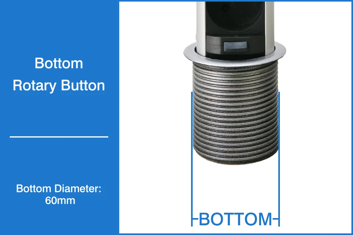 Cylindrical desktop pull up Socket 3 EU plug with USB A&C charging with 1.8m power cable