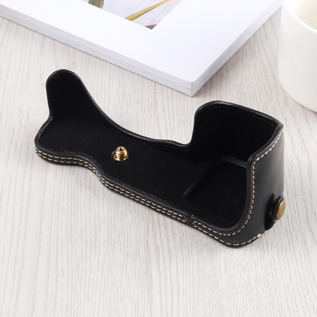 1/4 inch Thread PU Leather Camera Half Case Base for Sony A6400 / ILCE-A6400 (Coffee)