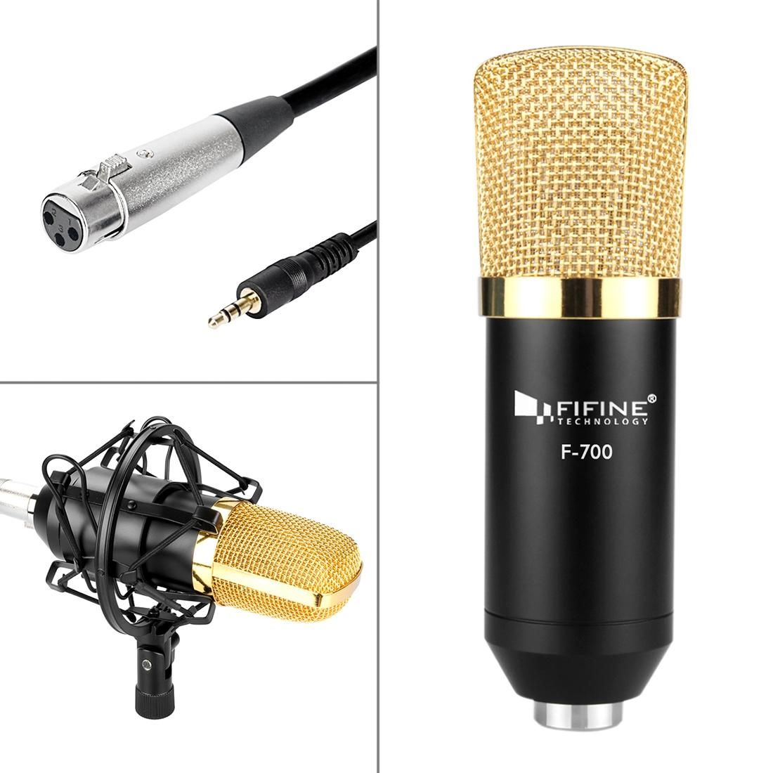 FIFINE F-700 Professional Condenser Sound Recording Microphone with Shock Mount for Studio Radio Broadcasting & Live Boardcast, 3.5mm Earphone Port, Cable Length: 2.5m (Silver)