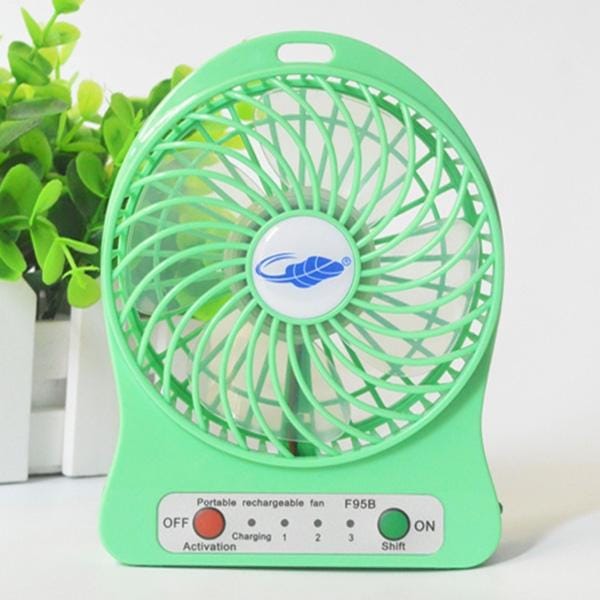 GONGTIAN F95B Portable USB Rechargeable Fans, Three Ranges Speed Wind Adjustment + One Range LED Light Adjustment, Size: 14cm x 10.6cm x 4.2cm (Green)