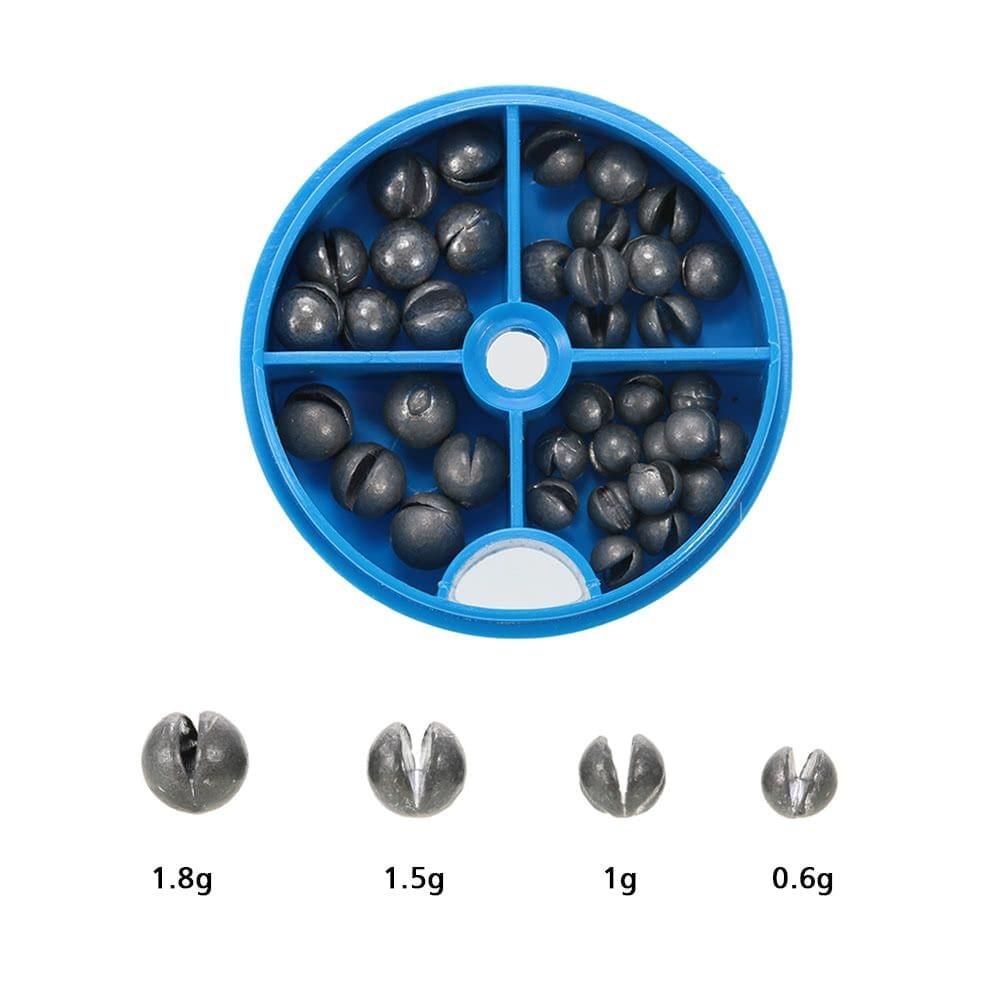 0.6/1/1.5/1.8g Removable Round Lead Split Shot Sinker Kit Set Open Pure Lead Weights Fishing Tackle Beans Sinker with Box - UNIQKART
