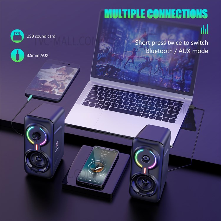 ONIKUMA L6 USB Wired Powered Laptop Notebook Computer Speaker 3D Stereo Sound Effect RGB Atmosphere Lights with One-Knob Control