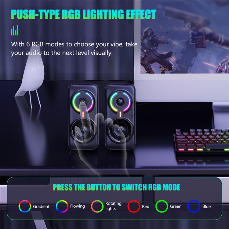 ONIKUMA L6 USB Wired Powered Laptop Notebook Computer Speaker 3D Stereo Sound Effect RGB Atmosphere Lights with One-Knob Control