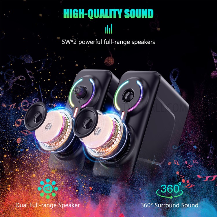 ONIKUMA L6 USB Wired Powered Laptop Notebook Computer Speaker 3D Stereo Sound Effect RGB Atmosphere Lights with One-Knob Control