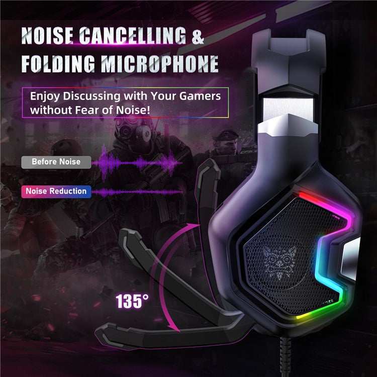 ONIKUMA K10 Pro Wired Stereo Gaming Headset Noise Cancelling Bass Sound Headphones with Mic and LED Light