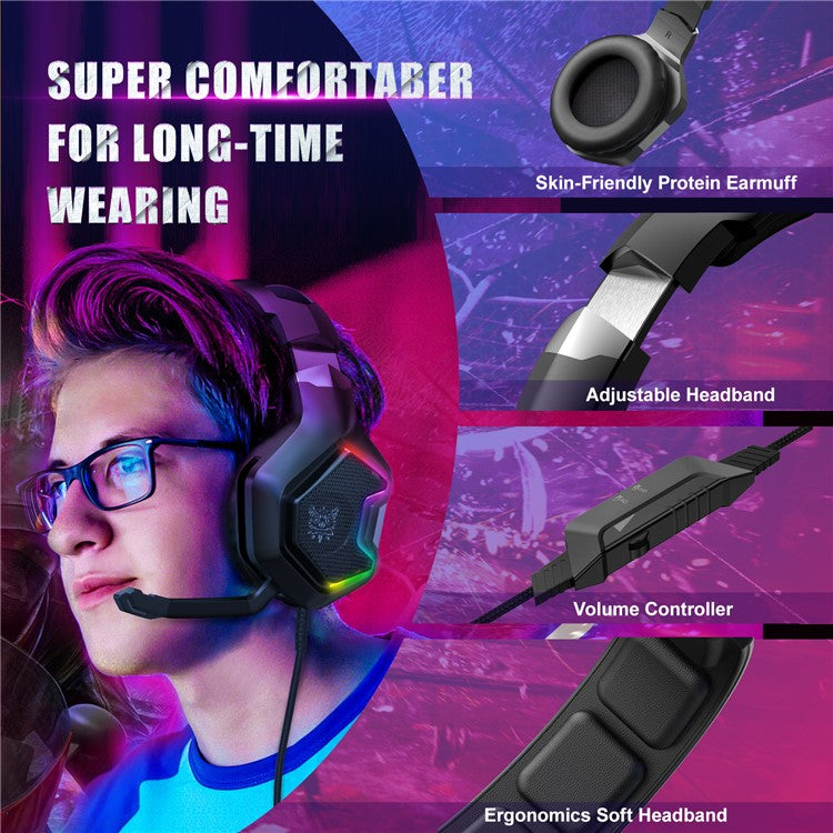 ONIKUMA K10 Pro Wired Stereo Gaming Headset Noise Cancelling Bass Sound Headphones with Mic and LED Light