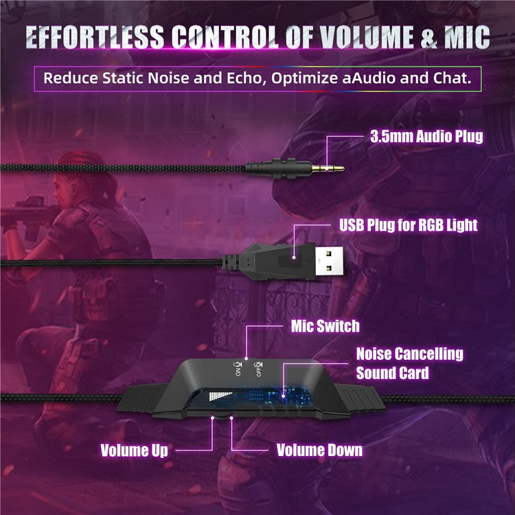 ONIKUMA K10 Pro Wired Stereo Gaming Headset Noise Cancelling Bass Sound Headphones with Mic and LED Light