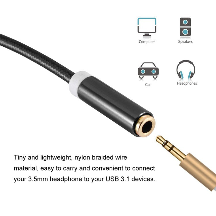 HAT PRINCE USB Type-C to 3.5mm Audio Adapter Cable for MacBook 12-inch /Huawei P9 Plus - Black