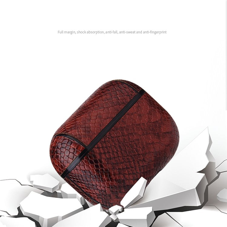 Pure Color Snake Texture Leather Cover with Hook for Apple AirPods Pro - Silver