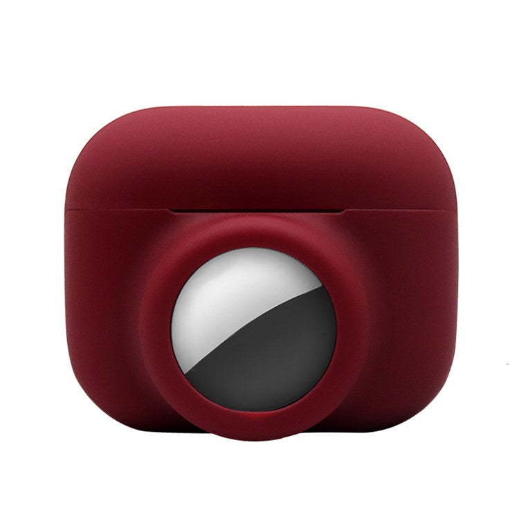 2-in-1 Silicone Protective Cover Case for Apple AirPods Pro AirTag - Wine Red