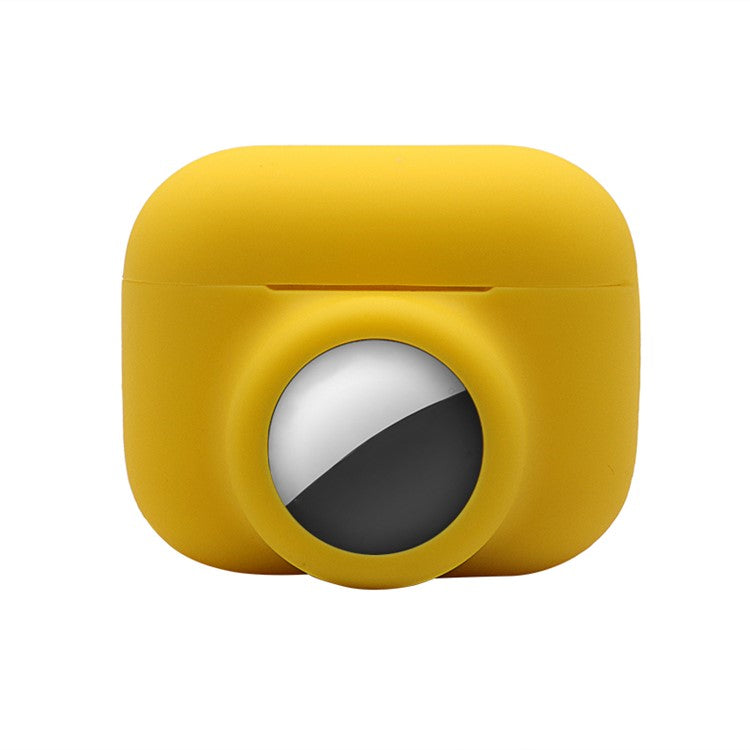 2-in-1 Silicone Protective Cover Case for Apple AirPods Pro AirTag - Yellow