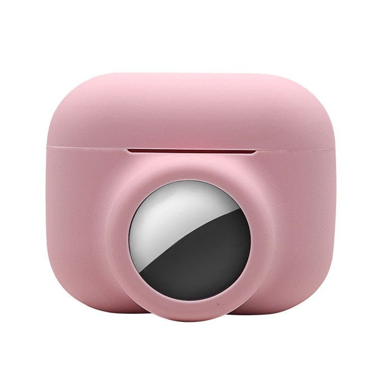 2-in-1 Silicone Protective Cover Case for Apple AirPods Pro AirTag - Pink