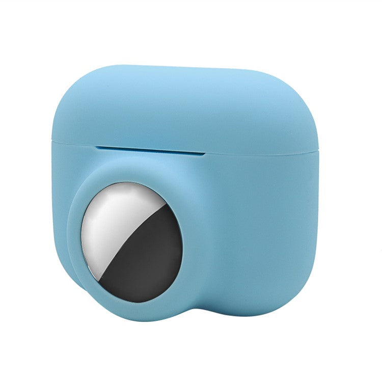 2-in-1 Silicone Protective Cover Case for Apple AirPods Pro AirTag - Sky Blue