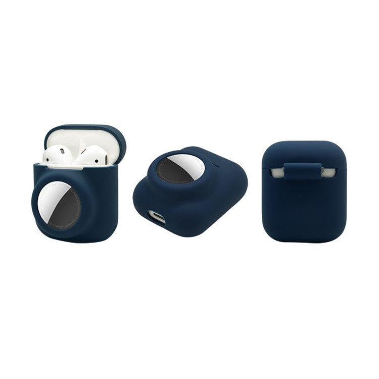 2-in-1 Silicone Protective Cover Case for Apple AirPods with Charging Case (2016)/(2019) / AirPods with Wireless Charging Case (2019) + AirTag - Dark Blue