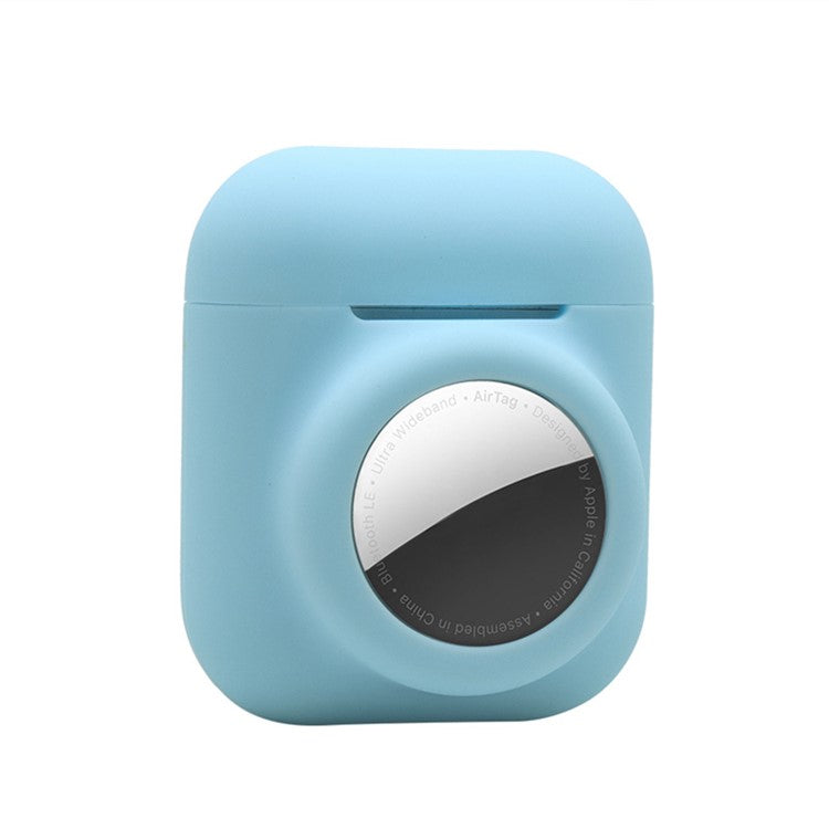 2-in-1 Silicone Protective Cover Case for Apple AirPods with Charging Case (2016)/(2019) / AirPods with Wireless Charging Case (2019) + AirTag - Blue