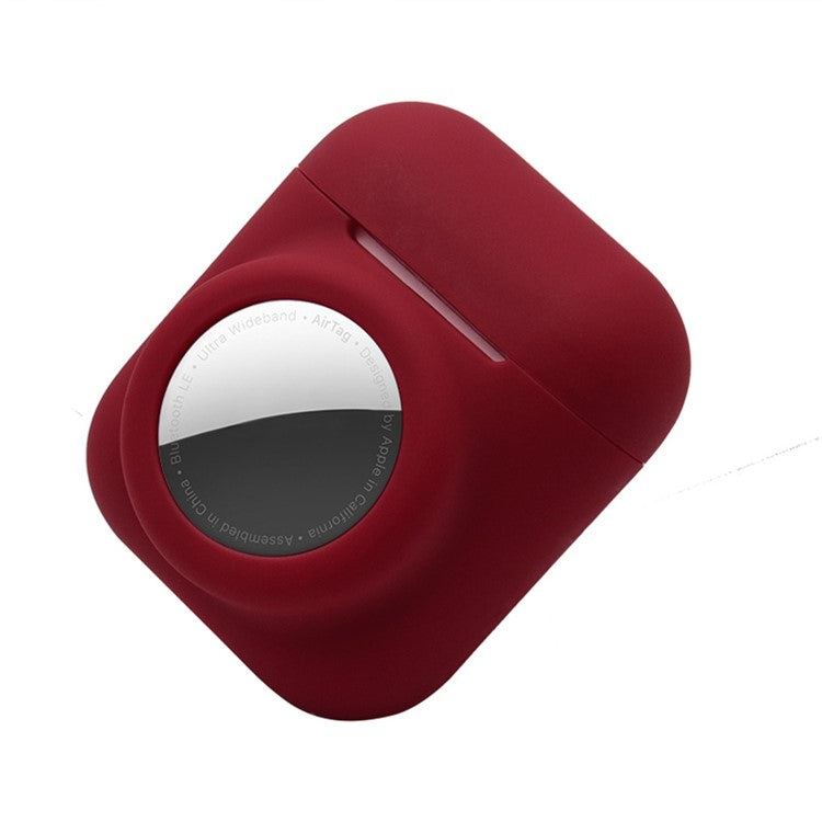 2-in-1 Silicone Protective Cover Case for Apple AirPods with Charging Case (2016)/(2019) / AirPods with Wireless Charging Case (2019) + AirTag - Wine Red