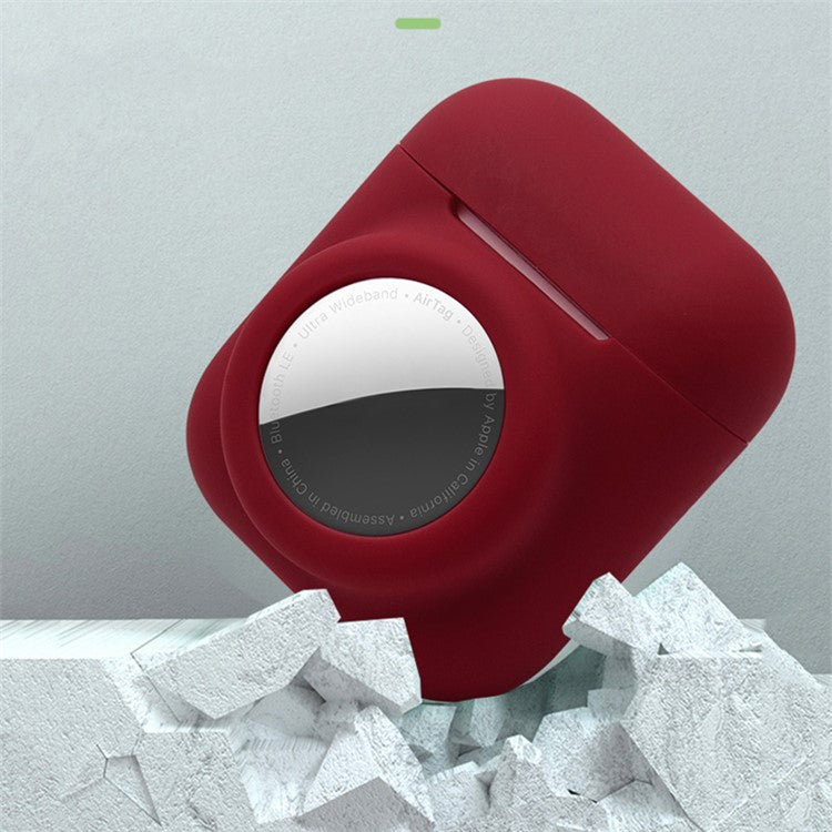 2-in-1 Silicone Protective Cover Case for Apple AirPods with Charging Case (2016)/(2019) / AirPods with Wireless Charging Case (2019) + AirTag - Wine Red