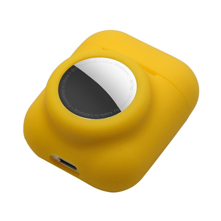 2-in-1 Silicone Protective Cover Case for Apple AirPods with Charging Case (2016)/(2019) / AirPods with Wireless Charging Case (2019) + AirTag - Yellow