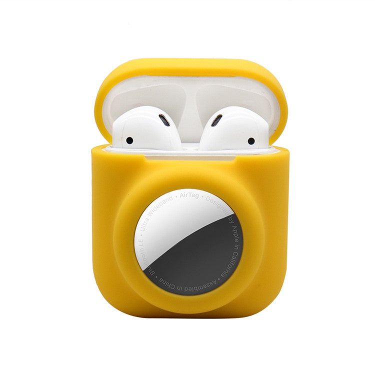 2-in-1 Silicone Protective Cover Case for Apple AirPods with Charging Case (2016)/(2019) / AirPods with Wireless Charging Case (2019) + AirTag - Yellow