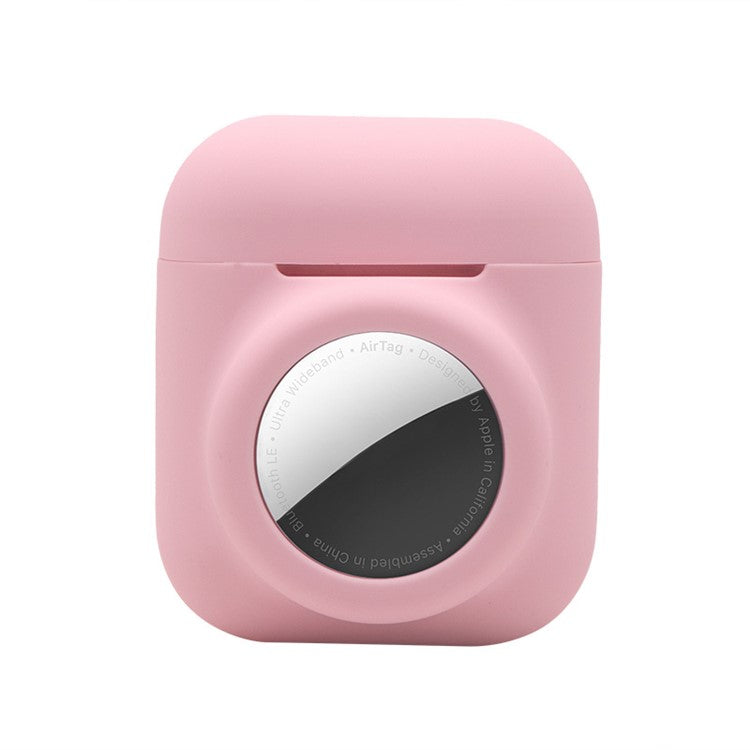 2-in-1 Silicone Protective Cover Case for Apple AirPods with Charging Case (2016)/(2019) / AirPods with Wireless Charging Case (2019) + AirTag - Pink