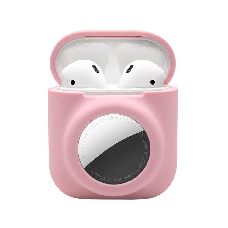 2-in-1 Silicone Protective Cover Case for Apple AirPods with Charging Case (2016)/(2019) / AirPods with Wireless Charging Case (2019) + AirTag - Pink