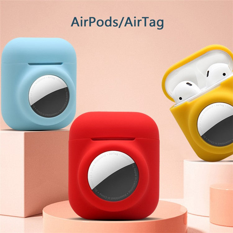 2-in-1 Silicone Protective Cover Case for Apple AirPods with Charging Case (2016)/(2019) / AirPods with Wireless Charging Case (2019) + AirTag - Pink