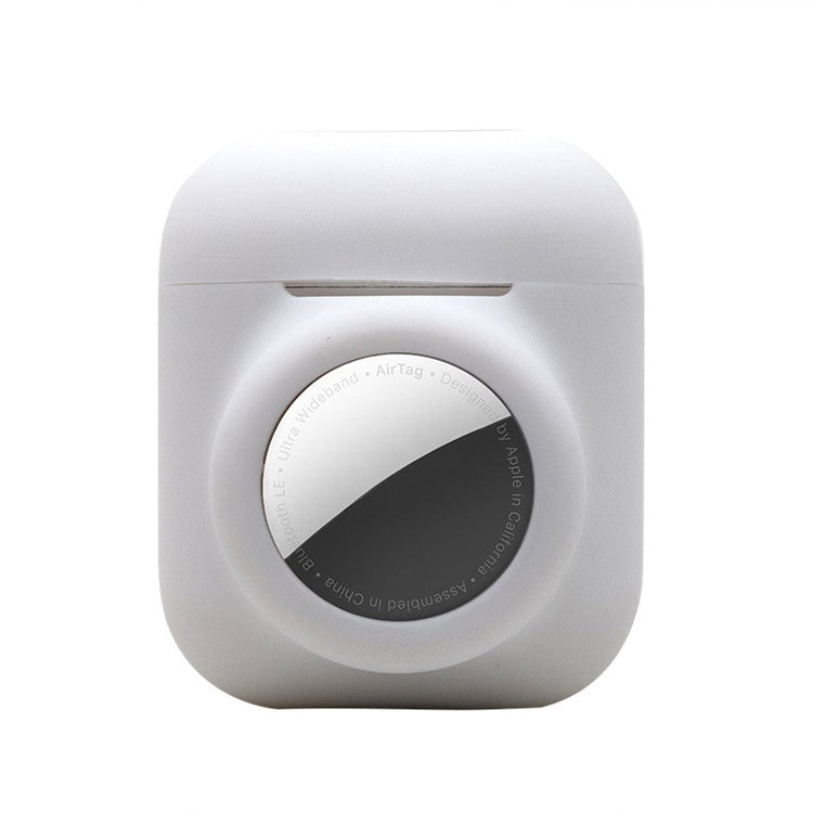 2-in-1 Silicone Protective Cover Case for Apple AirPods with Charging Case (2016)/(2019) / AirPods with Wireless Charging Case (2019) + AirTag - White