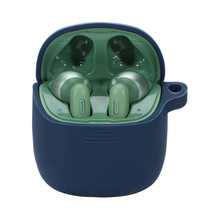 Durable Silicone Bluetooth Earphone Case Protective Cover Shell with Anti-lost Buckle for JBL TUNE220TWS - Dark Blue