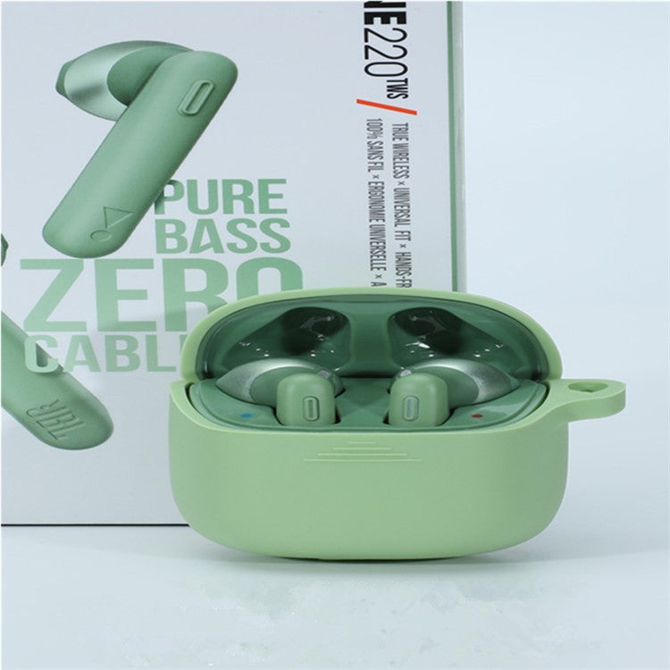 Durable Silicone Bluetooth Earphone Case Protective Cover Shell with Anti-lost Buckle for JBL TUNE220TWS - Matcha Green